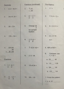 Preview of Basic Math Assessment (part 2)