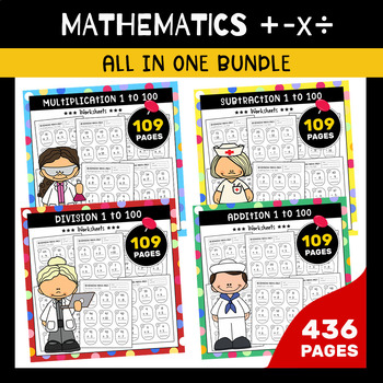 Preview of Basic Math Facts 1-100, Addition, Subtraction, Multiplication, Division, + - x ÷