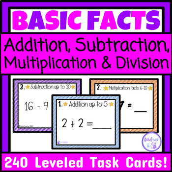 Preview of Basic Math Facts Task Cards Write the Room Math Scavenger Hunt Math Fact Fluency