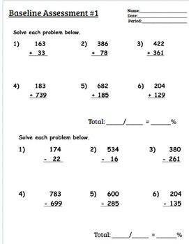 Preview of Basic Math Operations: Baseline Assessment