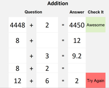Preview of Basic Math Practice - Checking Addition