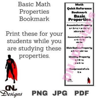 Preview of Basic Math Properties Bookmark