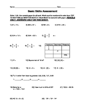 Preview of Basic Math Skills Assessment