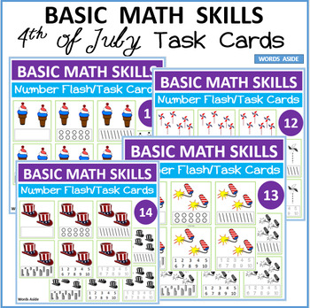 Preview of Basic Math Skills Number Flash Task Cards 4th of JULY