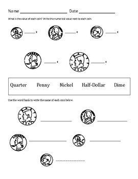 basic money coin worksheets pre assessment quiz or quick check by made in may