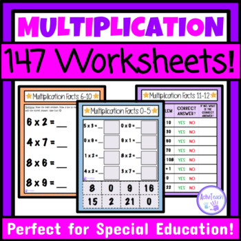 Preview of Basic Multiplication Facts 0 to 12 Worksheets Packet Simple Multiplication SPED