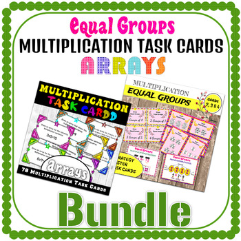 Preview of Basic Multiplication Facts Using Arrays and Equal Groups Task Cards Bundle