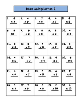 Basic Multiplication Mad Minute Set by ARIEL LEEDS | TpT