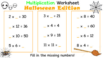 Preview of Basic Multiplication Worksheet Halloween Themed