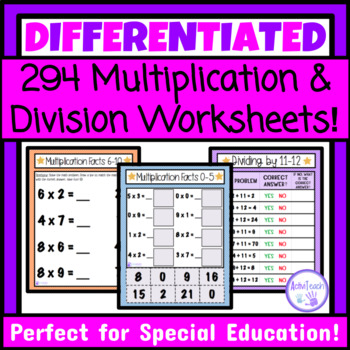 Preview of Basic Multiplication and Division Facts Worksheets Packet Simple Math Facts SPED