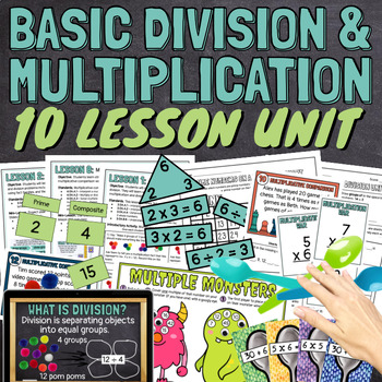Preview of Basic Multiplication & Division 10 Lessons Unit BUNDLE Slides, Games, Worksheets