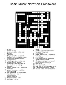 Basic Music Notation Crossword by Ex Nihilo Arts and Culture TpT