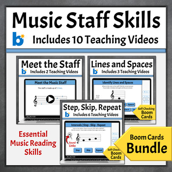 Preview of Basic Music Skills Video Lessons and Activities Boom Cards Bundle