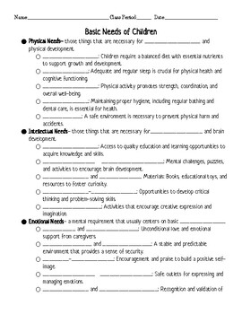 Preview of Basic Needs of Children- Guided Notes