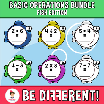 Preview of Basic Operations Bundle Fish Clipart Edition Math Back To School Ocean Animal