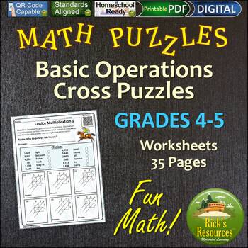 Preview of Adding, Subtracting, Multiplying, Dividing Math Puzzles - Print and Digital