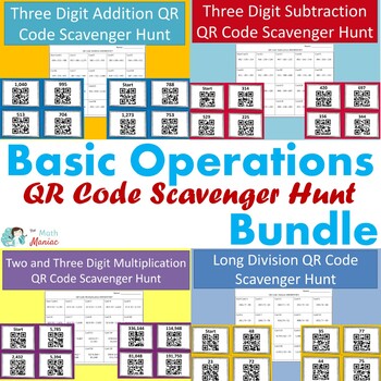 Preview of Basic Operations QR Code Scavenger Hunt 4 Pack BUNDLE