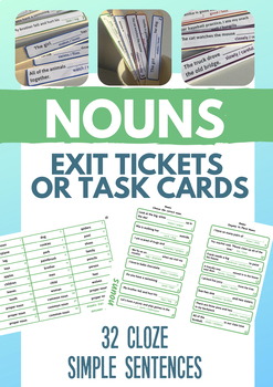 Preview of NOUNS in simple sentences - Popsicle Stick Exit Ticket (or Task Cards)