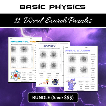 Preview of Basic Physics 11 Word Search Puzzles  - NOPREP PRINTABLE ACTIVITIES