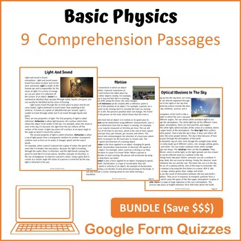 Preview of Basic Physics Bundle Reading Comprehension - Google Form Quiz