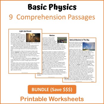 Preview of Basic Physics Bundle Reading Comprehension - Printable Worksheets