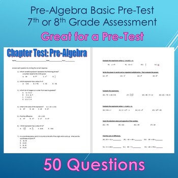 Preview of Pre-Algebra Pre-Test or Chapter 1 Assessment