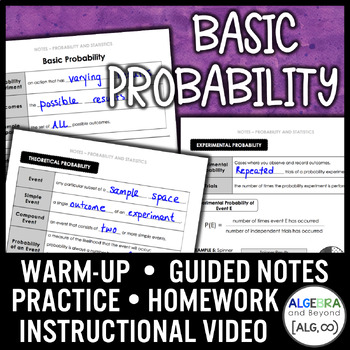 Preview of Basic Probability Lesson | Video | Guided Notes | Homework