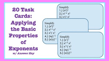 Preview of Applying the Basic Properties of Exponents: 20 Task Cards
