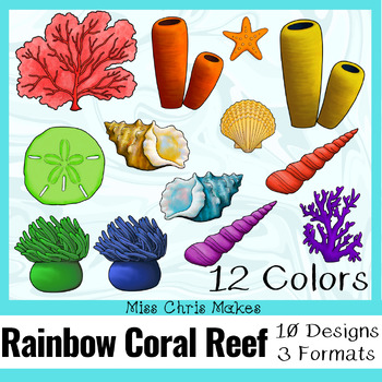 Preview of Basic Rainbow Coral Reef Multicolor Clipart - Personal or Commercial Use