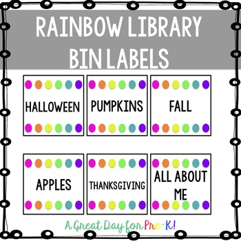 Preview of Basic Rainbow Library Bin Labels - Preschool, Prek, Kindergarten, Elementary