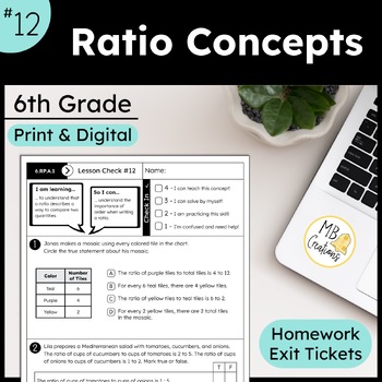 Preview of Introduction to Ratios Worksheets and Exit Tickets - iReady Math 6th Grade L12