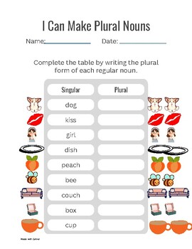 Basic Regular Plural Noun Worksheets by Háblame Bilingual Speech and ...
