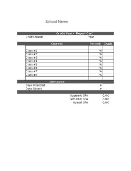 Preview of Basic Report Card Template - Excel