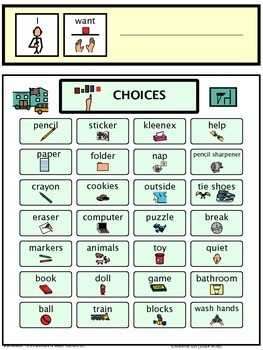 Preview of Basic School Choices Picture Menu Autism