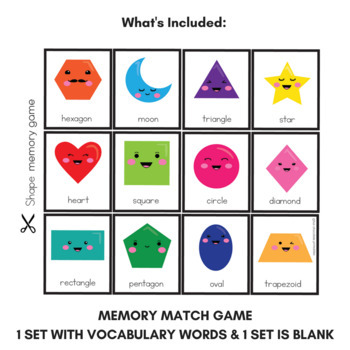 Basic Shapes Flashcards, Memory Match and Clip Cards - 3 Game Set