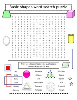 Preview of Basic Shapes Word Search Puzzle (18 Words)