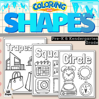 Preview of Basic Shapes in Coloring Book Winter Theme Worksheets for Pre-K / Kindergarten