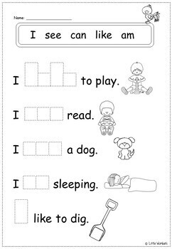 sight words beginning readers cloze close worksheets activity