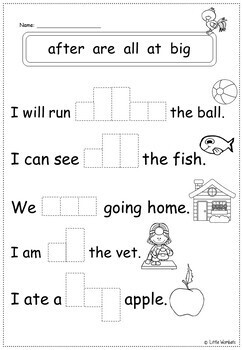 kindergarten sight words cloze activity worksheets by little wombats