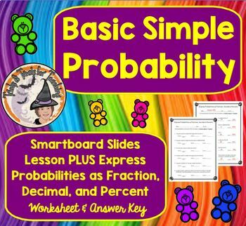 Preview of Basic Simple Probability and Express as Fraction Decimal Percent Smartboard SET