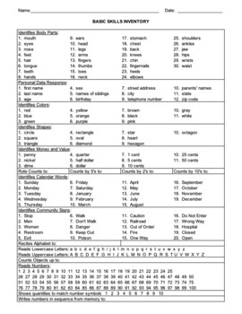 Preview of Basic Skills Inventory - Editable Data Sheet, Special Education