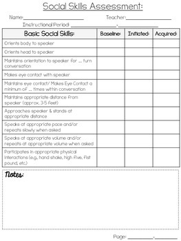 Basic Social Skills Assessment FREEBIE by Autism The Teen Years