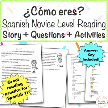 Preview of Basic Spanish Adjectives Reading Comprehension Activity | Passage and Questions