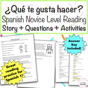 Preview of Basic Spanish Likes Dislikes Reading Comprehension Activity | Passage Questions