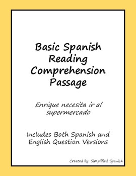 Preview of Basic Spanish Reading Comprehension Passage- Enrique necesita ir al supermercado