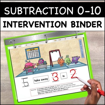Preview of SUBTRACTION INTERVENTION BINDER 0-10 Kindergarten, First Grade, Special Ed.