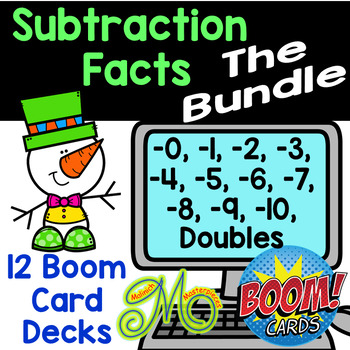 Preview of Basic Subtraction Facts Bundle - 12 Boom Card Decks - Distance Learning