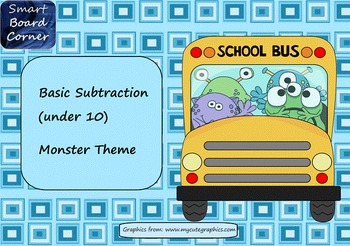 Preview of Basic Subtraction SMART Board Lesson Monster Theme
