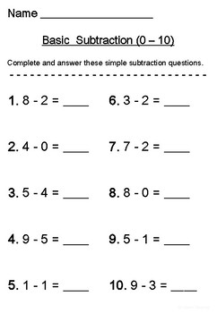 worksheet subtraction