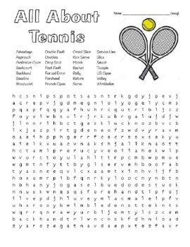 Preview of Basic Tennis Wordsearch w/ Key, Zentangle Quotes to Color, Borg, Jean-King,Venus